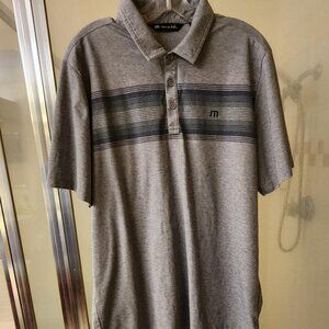 Travis Matthew Polo Shirt Gray Stripe Golf Casual Size XL